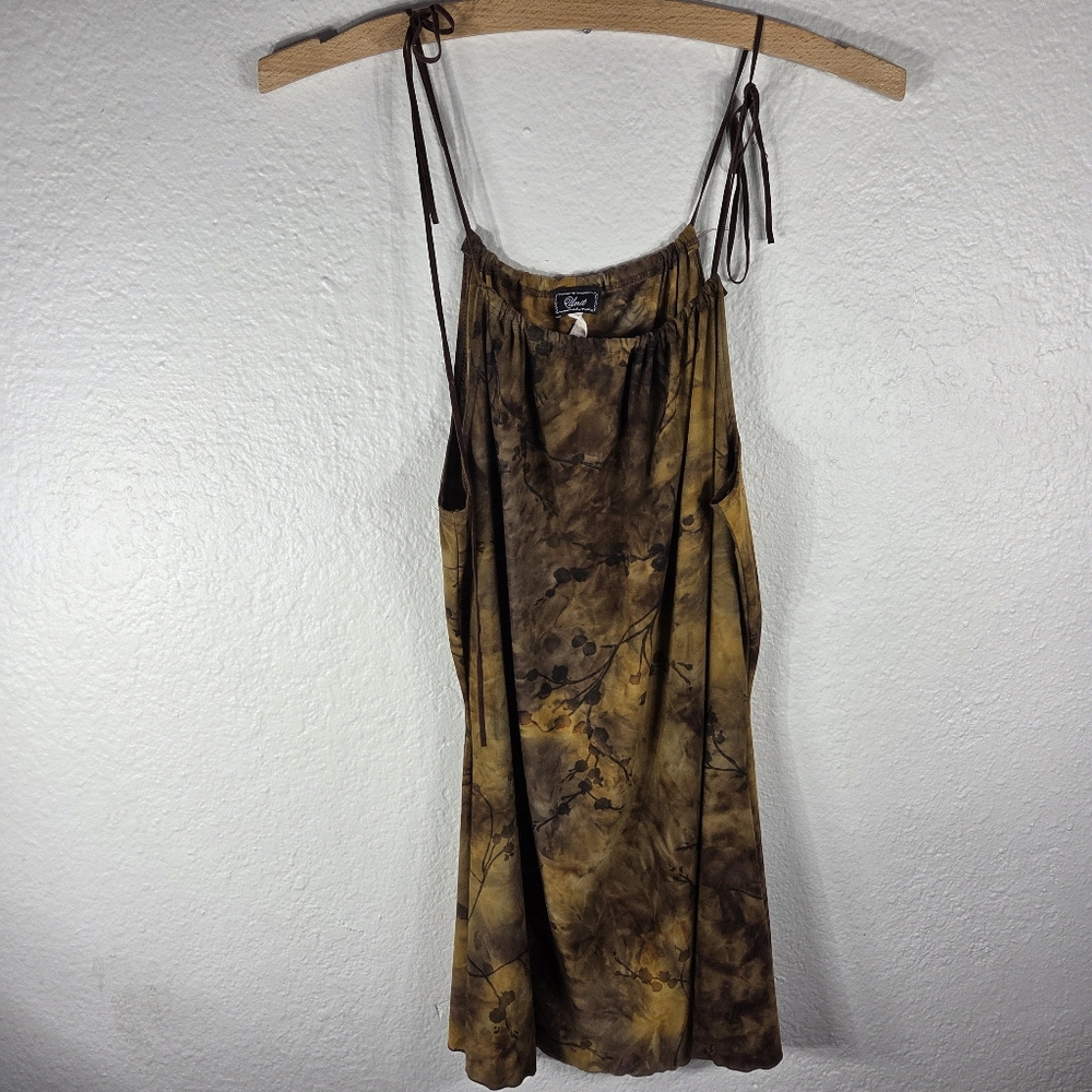 Unit Vintage Y2K Tank Top Size M Spaghetti Strap Velvet Ruched Neck Slit Brown